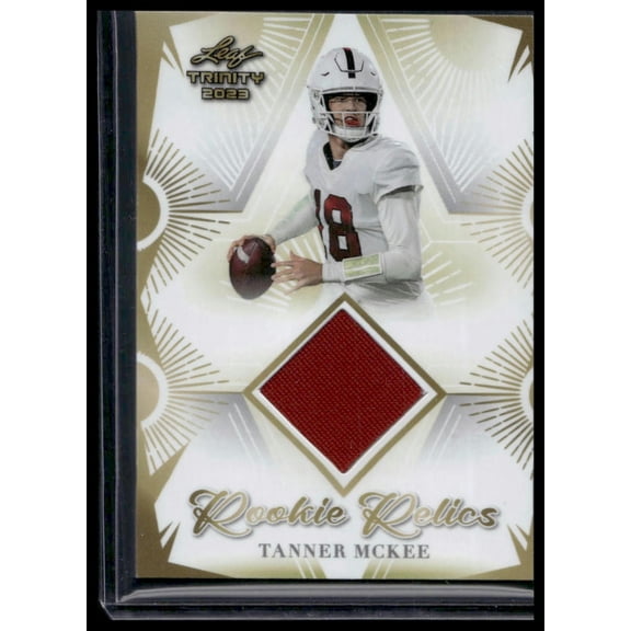 2023 Leaf Trinity (Mega Box) Tanner McKee #RR-34 Rookie Relic Gold MEM