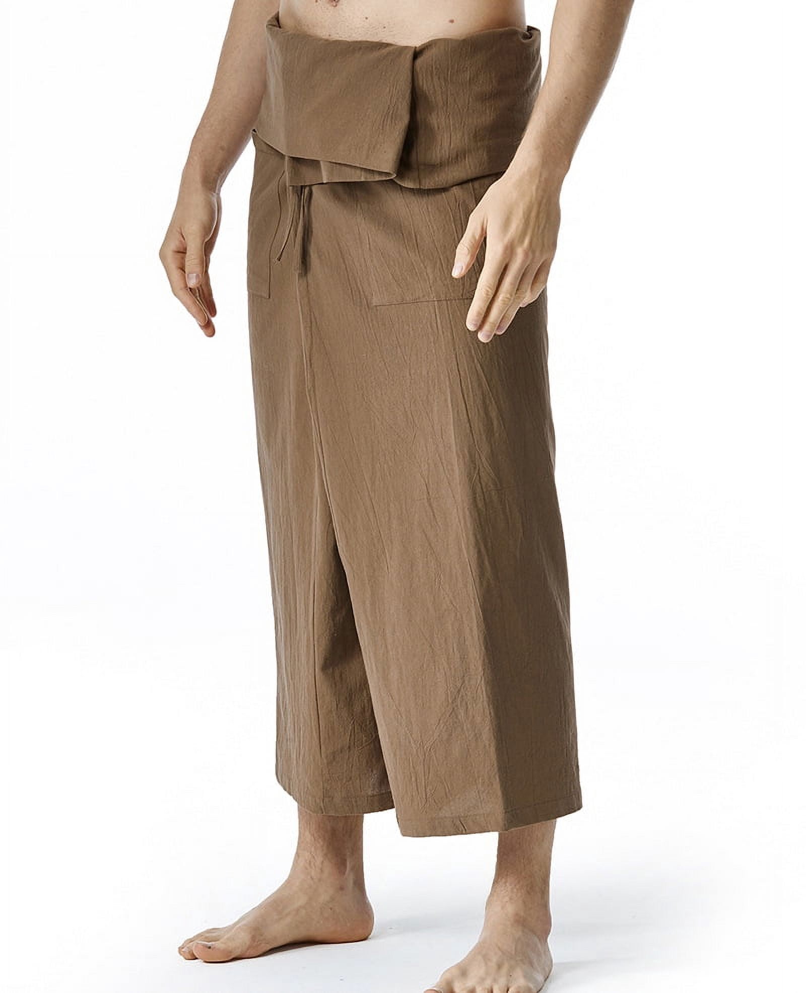 RaanPahMuang Thai Fisherman Pants - Light Striped Cotton, Handmade, Unisex Wrap Pants (Multiple Sizes)