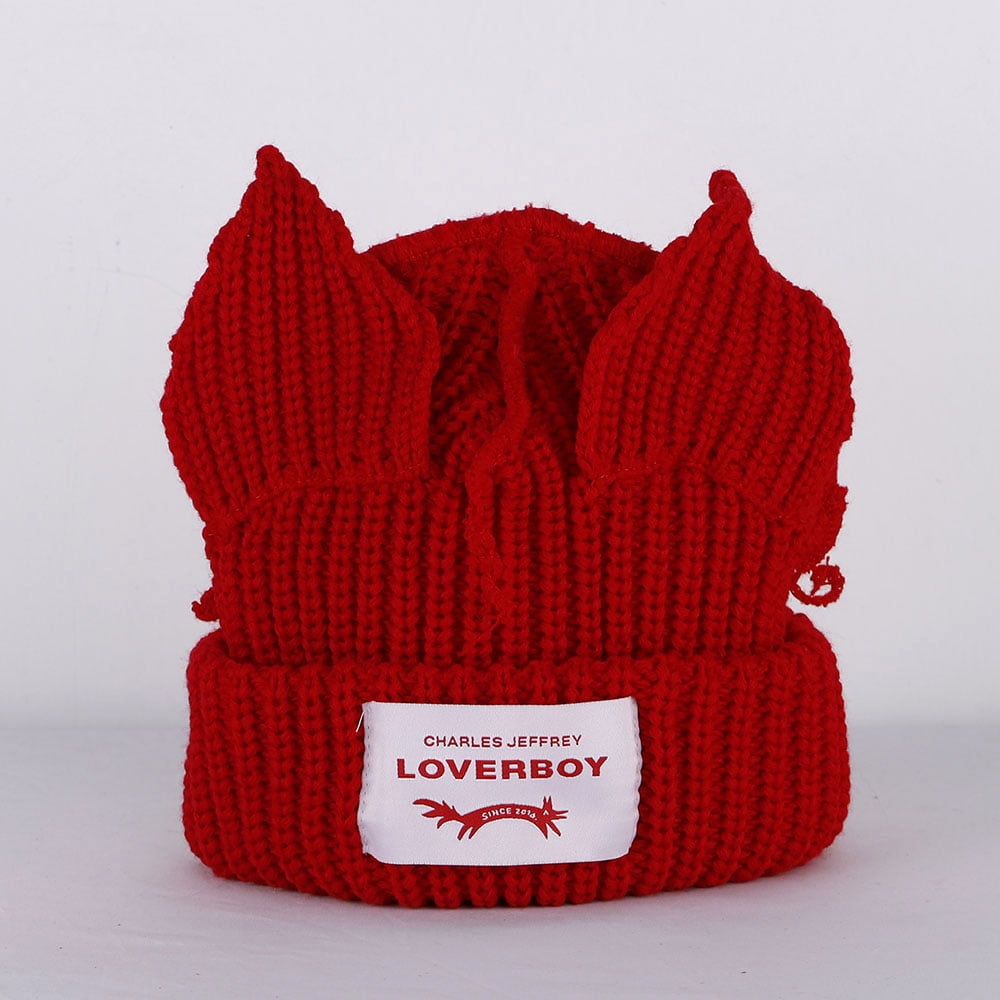 2023 Loverboy Cat Ear Knit Hat solid Warm Pig Ear Woolen Hat