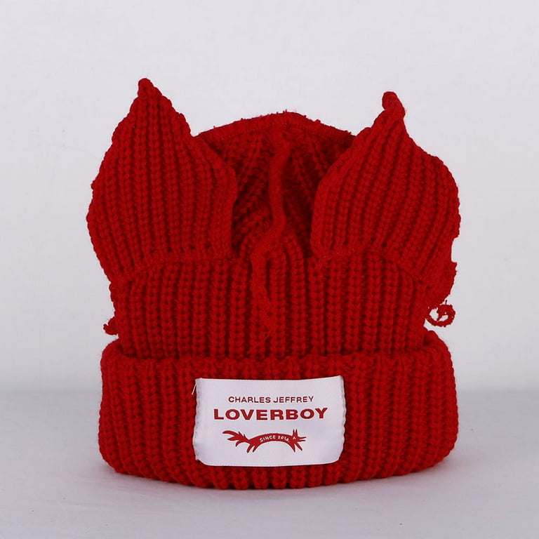 2023 Loverboy Cat Ear Knit Hat solid Warm Pig Ear Woolen Hat Cute