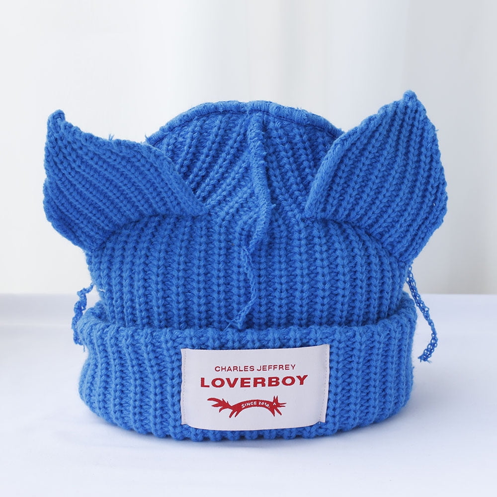 2023 Loverboy Cat Ear Knit Hat solid Warm Pig Ear Woolen Hat