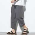 thumbnail image 1 of 2023 Men Style Cotton Linen Harem Short Pants Mens Retro Streetwear Beach Shorts Male Casual Calf--Lenght Trousers, 1 of 5