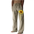 thumbnail image 1 of 2023 Men's Drawstring Linen Cotton Pants Casual Summer Beach Loose Print Trousers Lightweight Straight Leg Comfy, 1 of 5