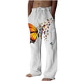 thumbnail image 1 of 2023 Men's Drawstring Linen Cotton Pants Casual Summer Beach Print Loose Trousers Lightweight Straight Leg Comfy, 1 of 5