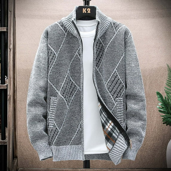 2023 Men's Long Sleeve Cardigan Sweater Fall Outerwear Knit Soft Fitted Turtleneck Warm Zip Up Mock Neck Fleece Lined Knitwear