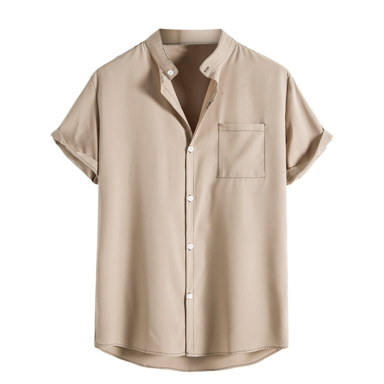2023 Men's Regular-Fit Shirt Solid Short Sleeve Button Down Dress Shirts  Casual Formal Business Shirt 