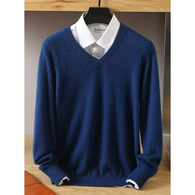 2023 Men's cashmere sweater V-neck pullover knitted large new top long ...