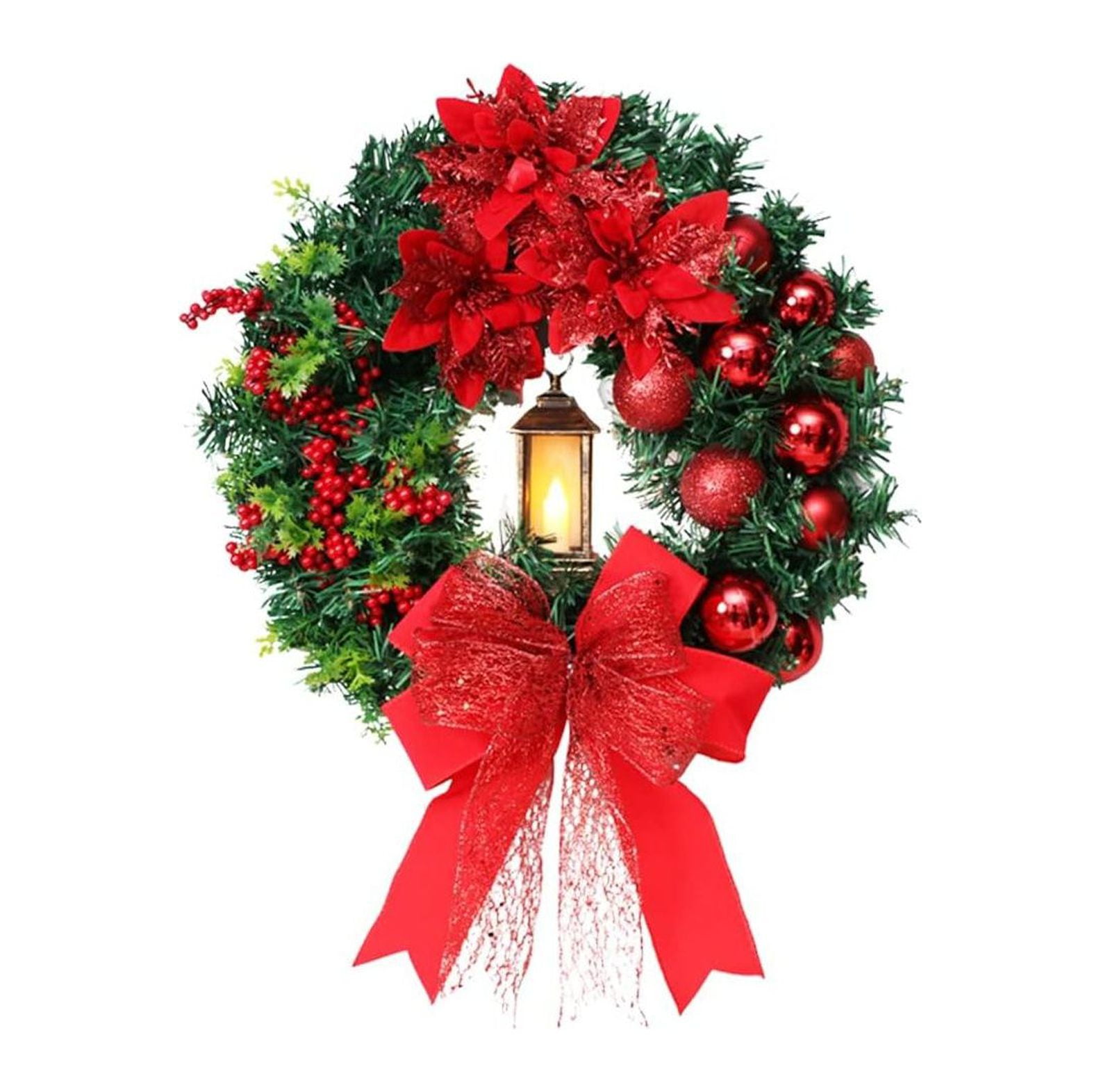 【2023 NEW】 16 Inch Pre Lit Christmas Wreaths for Front Door with Lights