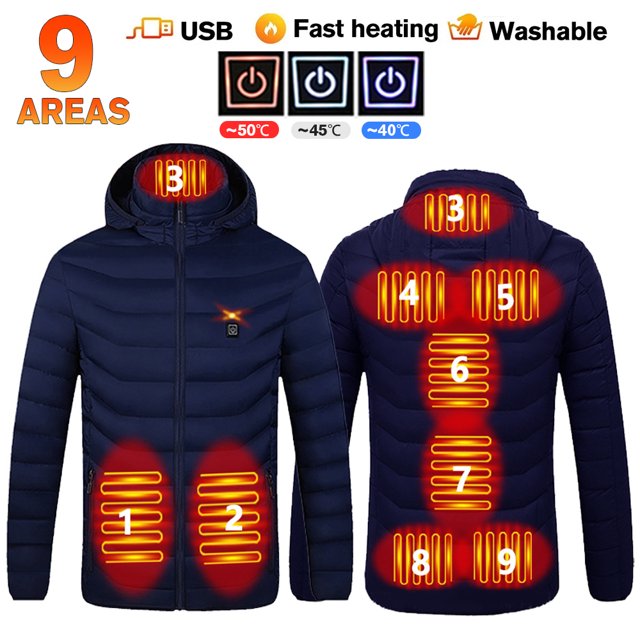 2023 NEW Men Heated Jackets Outdoor Coat USB Electric Battery Long