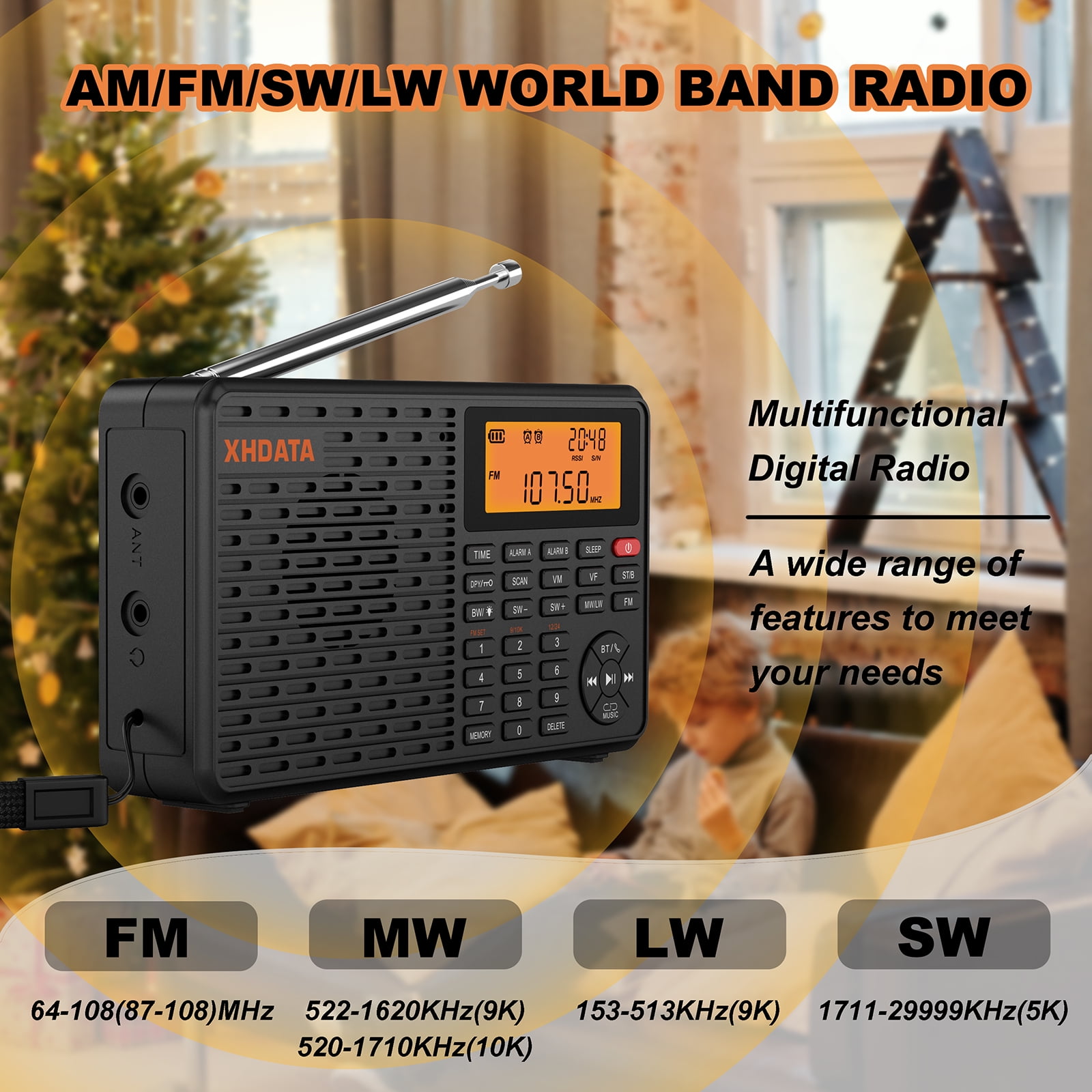 Sangean PR-D15 FM-Stereo/AM Rechargeable Portable Radio with