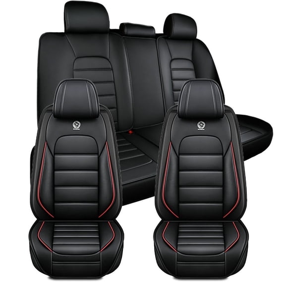 2023 for NISSAN ROGUE Car Seat Cover, Leather Full Set of 5 Seats With Lumbar Support Waterproof, Black and Red Edges Car Seat Covers, Protect Car Seats