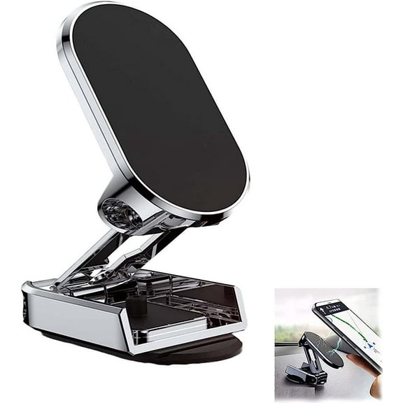 2023 New Alloy Folding Magnetic Car Phone Holder,Alloy Folding Magnetic Car Phone Holder,Magnetic 360 Car Phone Holder Stand Dashboard Folding Bracket Universal (Silver)