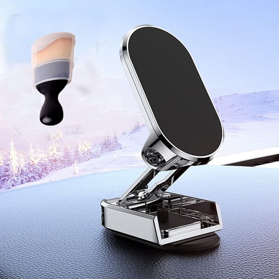 2023 New Alloy Folding Magnetic Car Phone Holder, Magnetic 360 Car Phone Holder Stand Dashboard Folding Bracket Universal (Silver)