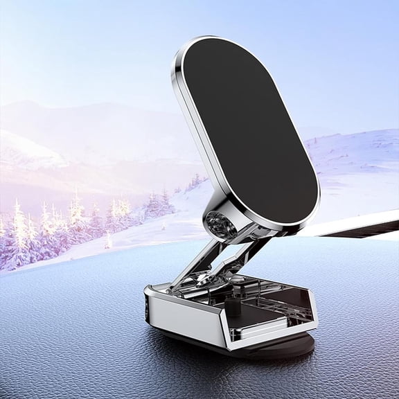 2023 New Alloy Folding Magnetic Car Phone Holder Mount, 360Rotation Ultra Magnetic Flex Car Phone Holder, Magnetic Car Phone Holder Bracket Foldable Dashboard Stand (Silver)