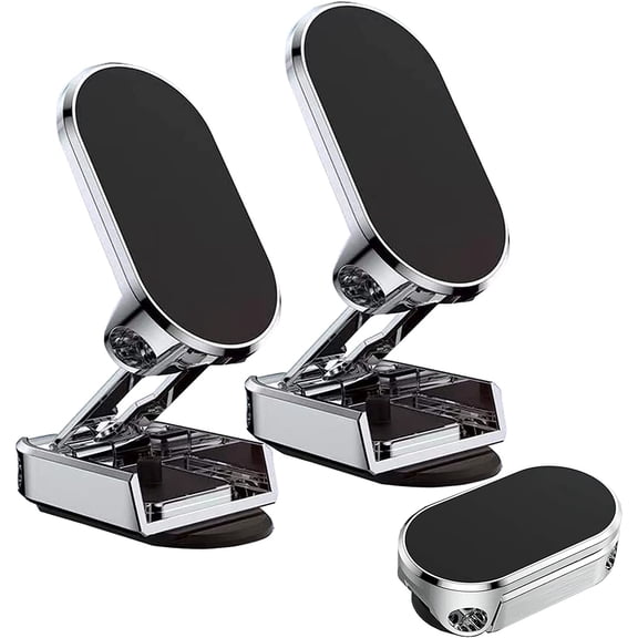 2023 New Alloy Folding Magnetic Car Phone Holder,Multi-Functional Magnetic 360Car Phone Holder Stand Magnetic Car Phone Holder Universal Magnetic Phone Holder for Car. (Silver,2PCS)