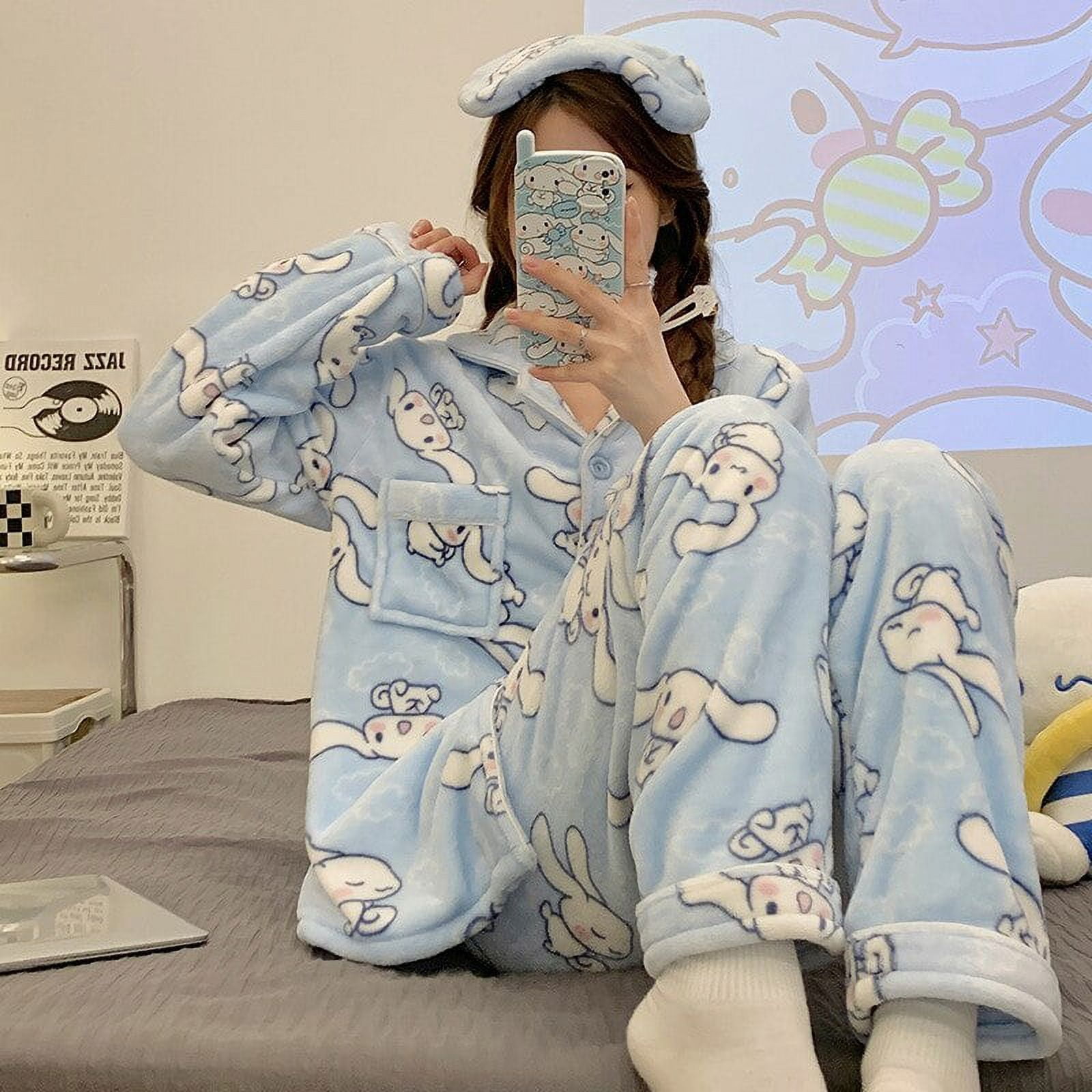 2023 New Cartoon Kulomi Premium Flannel Couple Pajamas Cardigan Sanrio ...