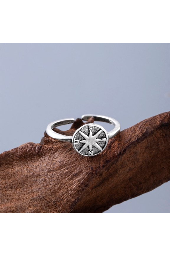 Vintage Compass Ring Adjustable Directional Statement Ring Zinc Alloy Round Unisex Ring Silver Finish Fashion Jewelry