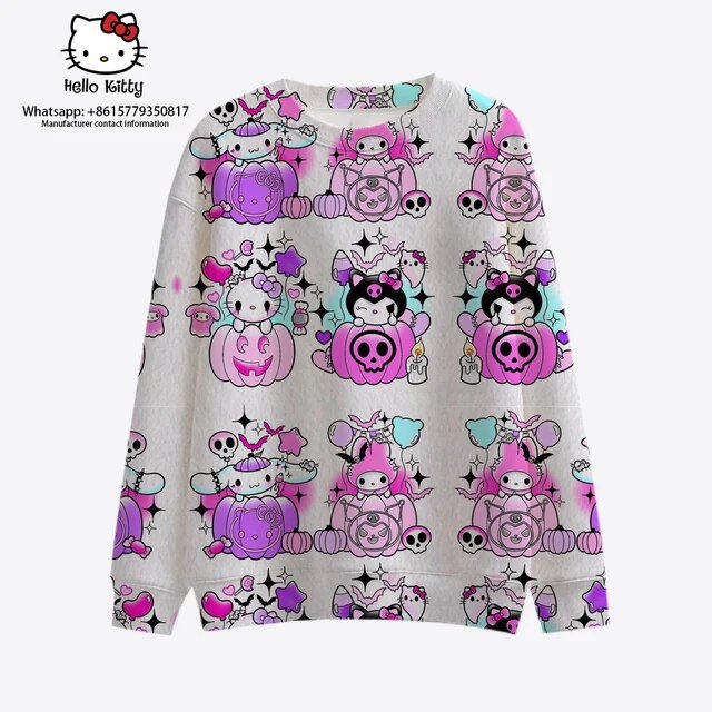 2023 New Hello Kitty Halloween Round Neck Pullover Ghost Festival Funny ...