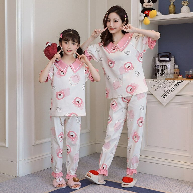 2023 New Kawaii Sanrio Anime My Melody Kuromi Summer Children's Pajamas  Cute Princess Style Parent-Child Suit Loungewear Cotton