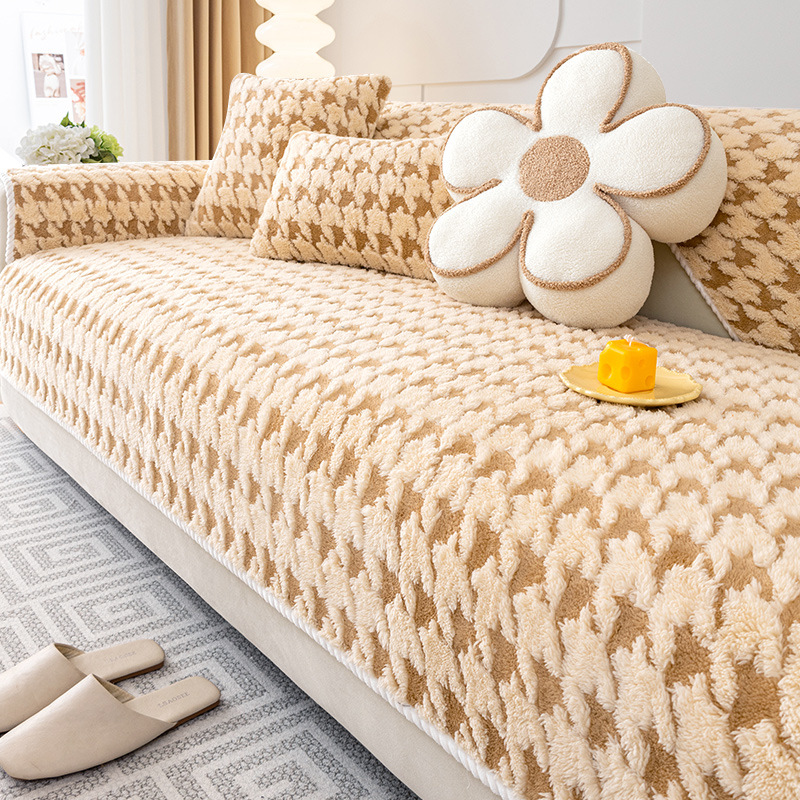 2023 New Lamb Velvet Houndstooth Sofa Cushion Winter Thickened Plush ...