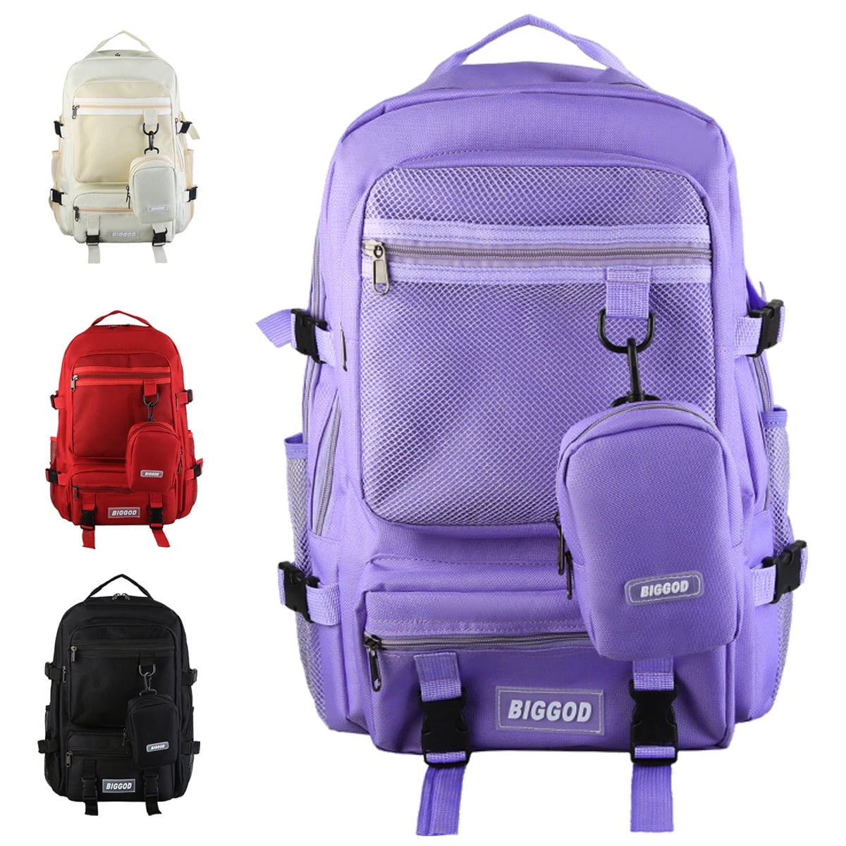 2023 New Oxford Cloth Fashion School Bag Solid Color Female Travel Backpack Bags For Shopping School Purple Walmart