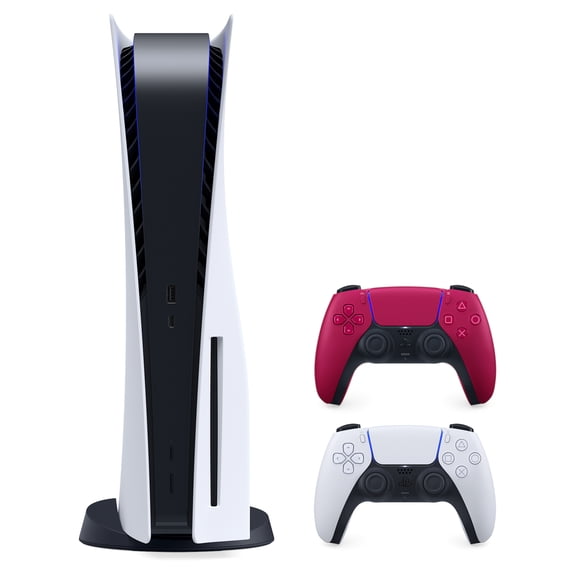 2023 New PlayStation 5 Disc Version PS5 Console with 2 Wireless Controllers - White & Cosmic Red