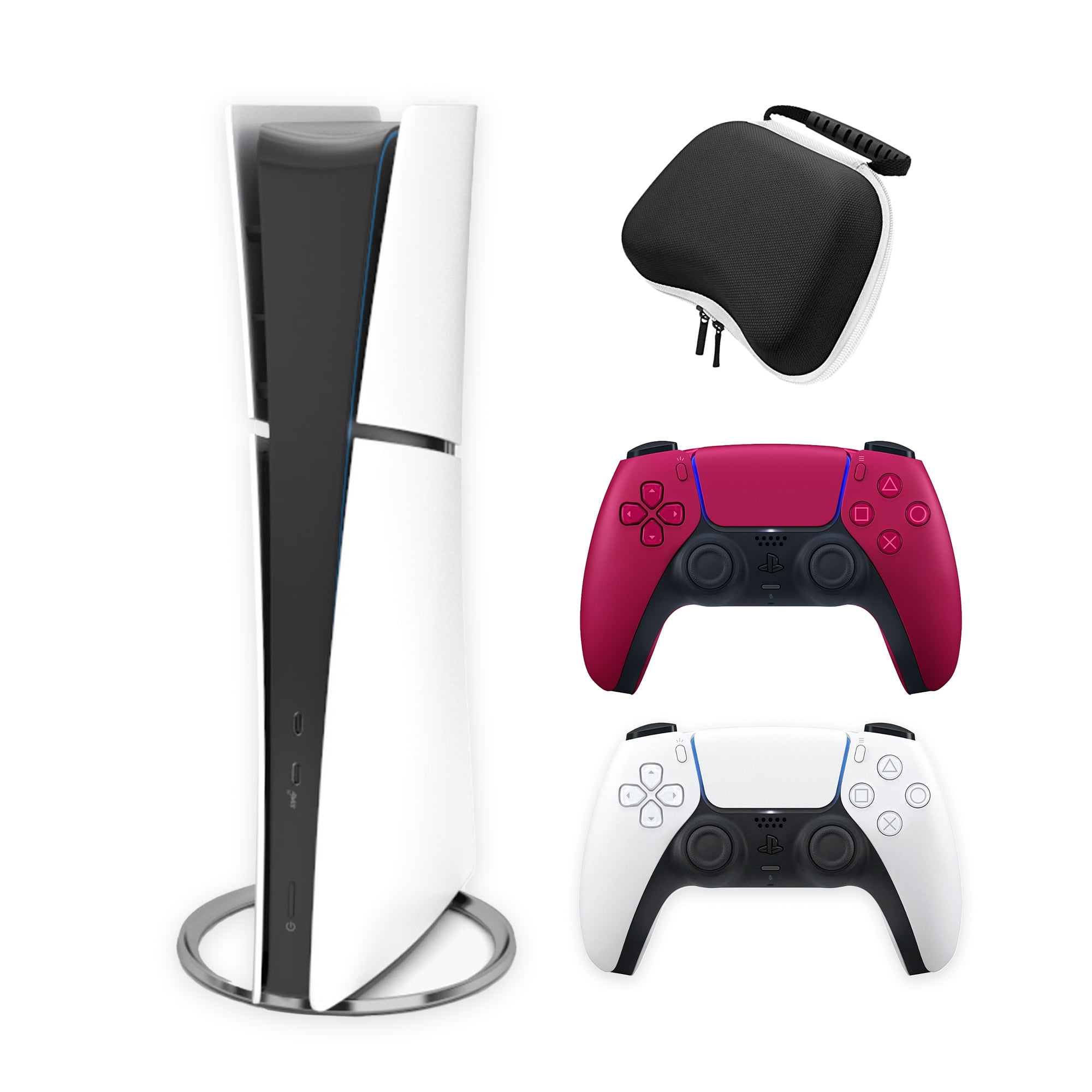 2023 New PlayStation 5 Slim Digital Edition Bundle with Two Controllers  White and Cosmic Red Dualsense and Mytrix Controller Case - Slim PS5 1TB  PCIe 