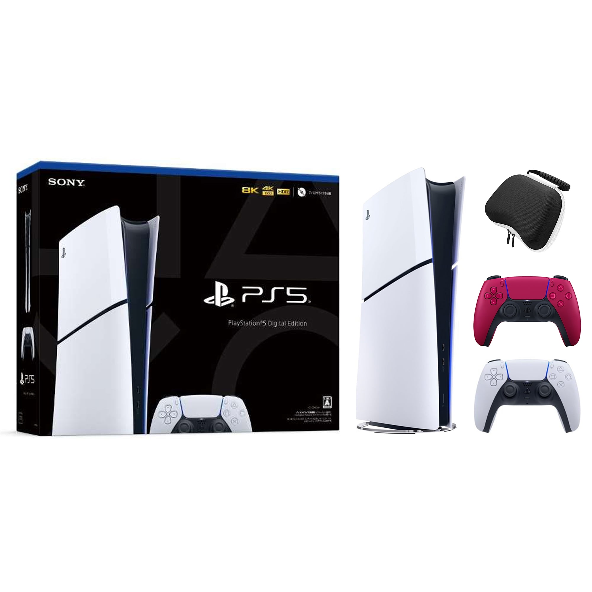 2023 New PlayStation 5 Slim Digital Edition Bundle with Two Controllers  White and Galactic Purple Dualsense and Mytrix Controller Case - Slim PS5  1TB 