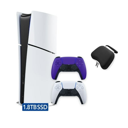 2023 New PlayStation 5 Slim Digital Edition Bundle with Two Controllers White and Galactic Purple Dualsense and Mytrix Controller Case - Slim PS5 1TB PCIe SSD Gaming Console