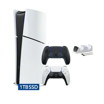 2023 New PlayStation 5 Slim Digital Edition Bundle with Two Controllers White and Midnight Black Dualsense and Mytrix Controller Charger - Slim PS5 1TB PCIe SSD Gaming Console