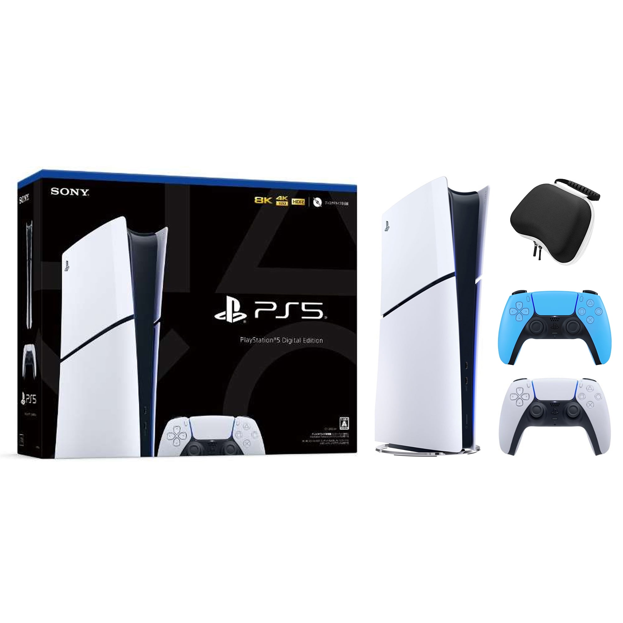 2023 New PlayStation 5 Slim Digital Edition Bundle with Two Controllers  White and Galactic Purple Dualsense and Mytrix Controller Case - Slim PS5  1TB