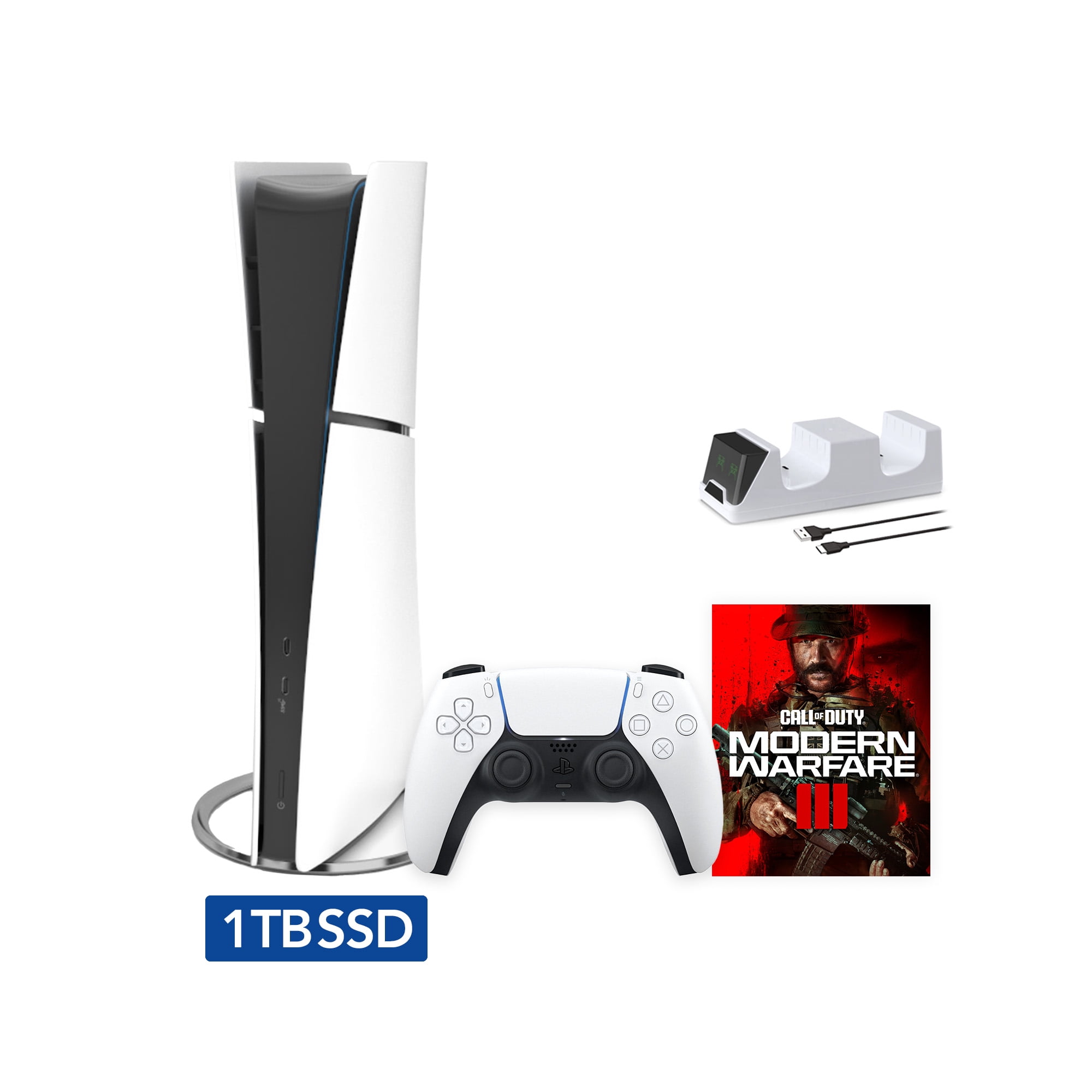 2023 New PlayStation 5 Slim Digital Edition Call of Duty Modern Warfare III  Bundle and Mytrix Controller Charger - White, Slim PS5 1TB PCIe SSD Gaming  