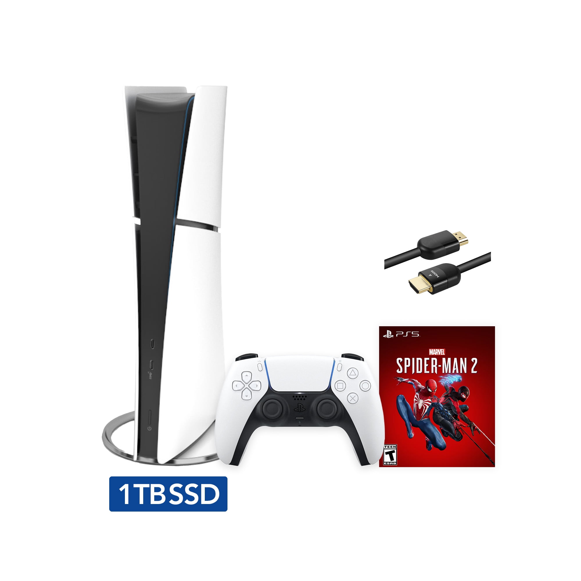 2023 New PlayStation 5 Slim Digital Edition Spider-Man 2 Bundle and Mytrix  8K HDMI Ultra High Speed Cable - White, Slim PS5 1TB PCIe SSD Gaming 