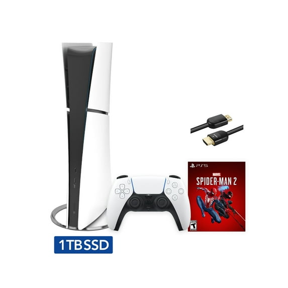 New PlayStation 5 Slim Digital Edition Spider-Man 2 Bundle and Mytrix 8K HDMI Ultra High Speed Cable - White, Slim PS5 1TB PCIe SSD Gaming Console
