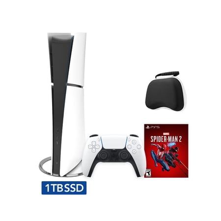 2023 New PlayStation 5 Slim Digital Edition Spider-Man 2 Bundle and Mytrix Controller Case - White, Slim PS5 1TB PCIe SSD Gaming Console