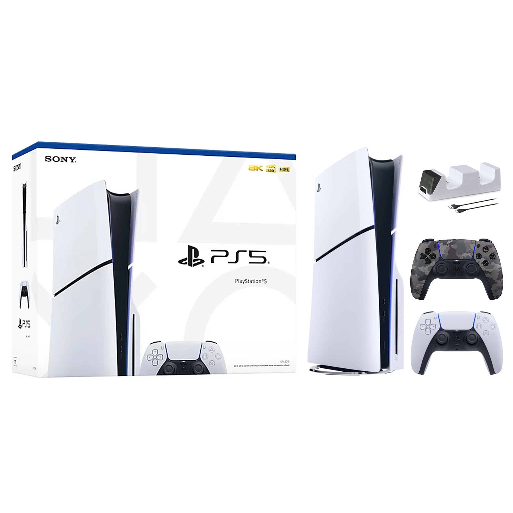 2023 New PlayStation 5 Slim Disc Edition Bundle with Two Controllers White  and Galactic Purple Dualsense and Mytrix Controller Charger - Slim PS5 1TB  PCIe SSD Gaming Console 