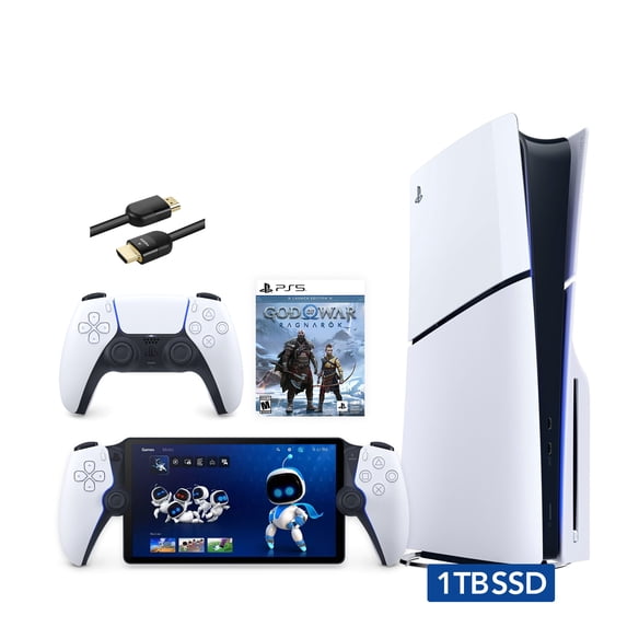 2023 New PlayStation 5 Slim Disc Edition God of War Ragnarok Bundle with Portal Remote Player and Mytrix 8K HDMI Ultra High Speed Cable - White, Slim PS5 1TB PCIe SSD Gaming Console