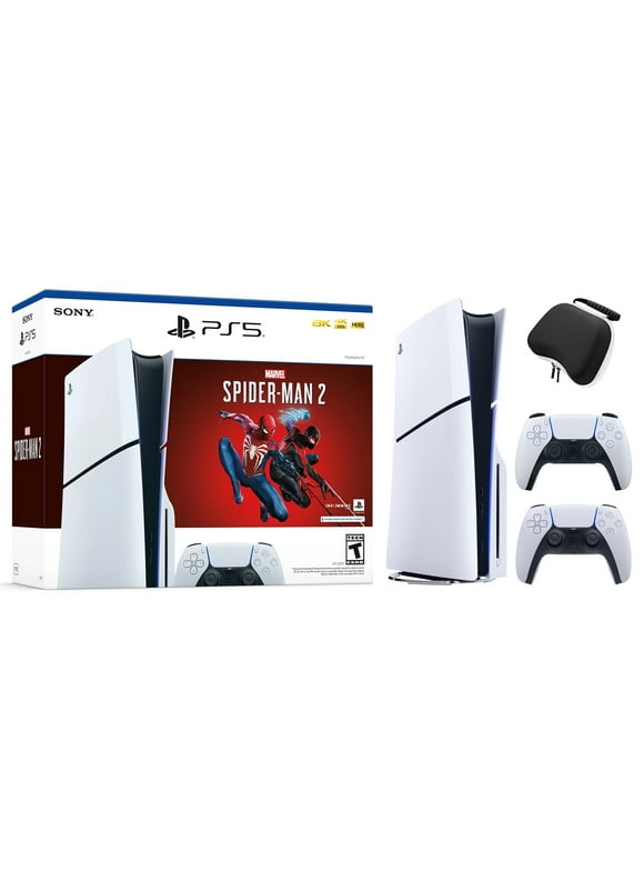 2023 New PlayStation 5 Slim Disc Edition Marvel's Spider-Man 2 Bundle with Two Dualsense Controllers and Mytrix Hard Shell Protective Controller Case - Slim PS5 1TB PCIe SSD Gaming Console