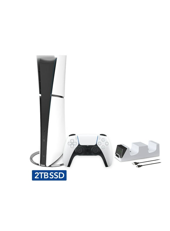 2023 New PlayStation 5 Slim Upgraded 2TB Digital Edition Console, Controller and Mytrix Controller Charger - White, Slim PS5 2TB PCIe SSD Gaming Console