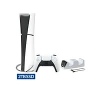 2023 New PlayStation 5 Slim Upgraded 2TB Digital Edition Console, Controller and Mytrix Controller Charger - White, Slim PS5 2TB PCIe SSD Gaming Console