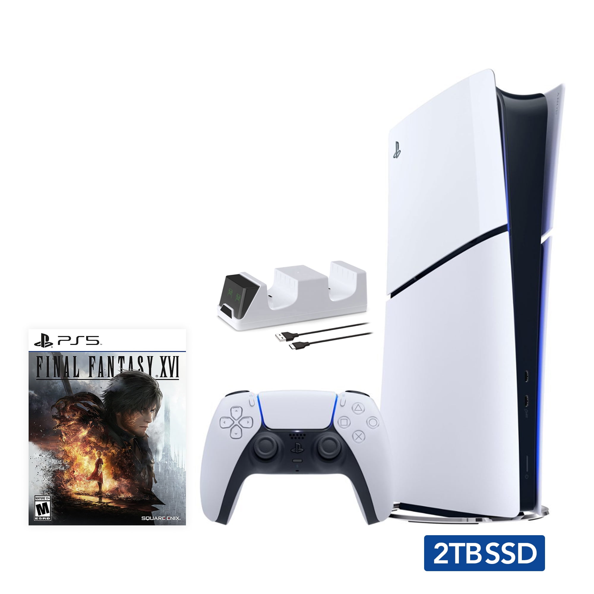 2023 New PlayStation 5 Slim Upgraded 2TB Digital Edition Final Fantasy XVI  Bundle and Mytrix Controller Charger - White, Slim PS5 2TB PCIe SSD Gaming  Console 