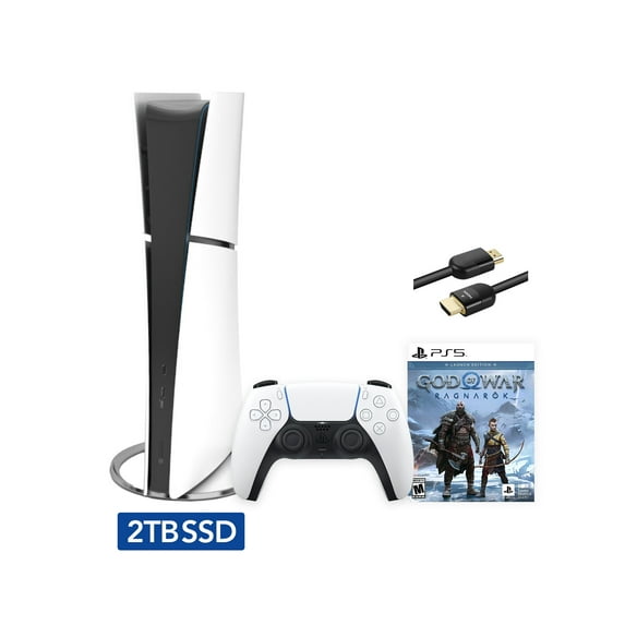 2023 New PlayStation 5 Slim Upgraded 2TB Digital Edition God of War Ragnarok Bundle and Mytrix 8K HDMI Ultra High Speed Cable - White, Slim PS5 2TB PCIe SSD Gaming Console