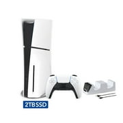 2023 New PlayStation 5 Slim Upgraded 2TB Disc Edition Console, Controller and Mytrix Controller Charger - White, Slim PS5 2TB PCIe SSD Gaming Console
