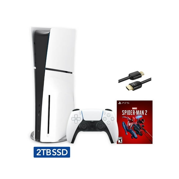 2023 New PlayStation 5 Slim Upgraded 2TB Disc Edition Marvel Spider-Man 2 Bundle and Mytrix 8K HDMI Ultra High Speed Cable - White, Slim PS5 2TB PCIe SSD Gaming Console