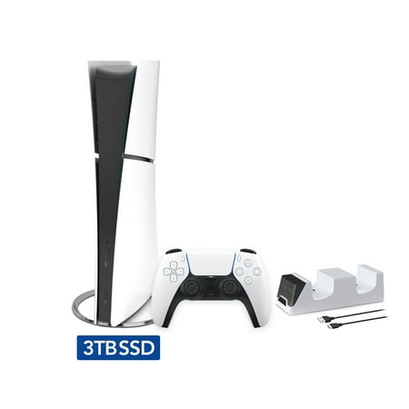 2023 New PlayStation 5 Slim Upgraded 3TB Digital Edition Console, Controller and Mytrix Controller Charger - White, Slim PS5 3TB PCIe SSD Gaming Console