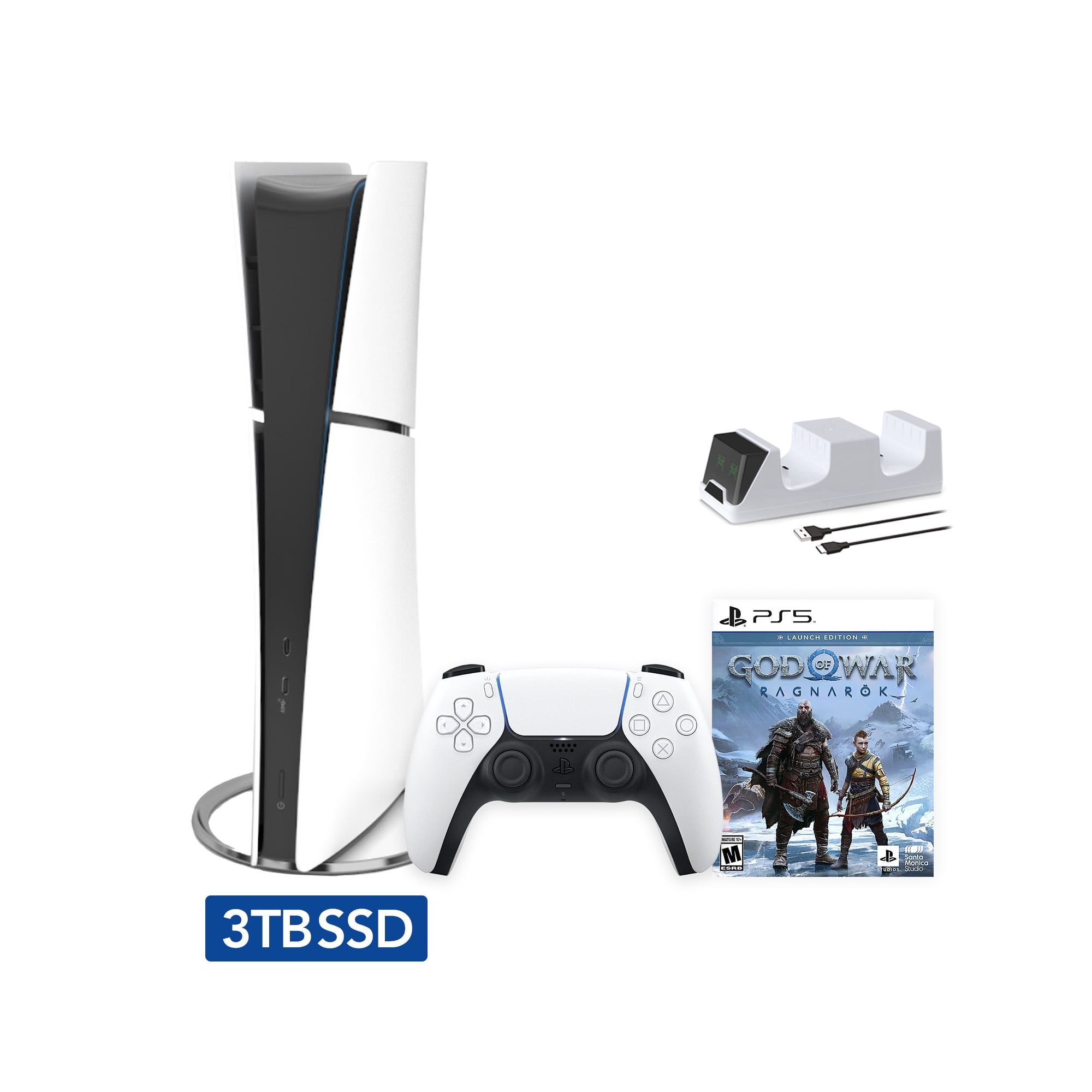 2023 New PlayStation 5 Slim Upgraded 3TB Digital Edition Final Fantasy XVI  Bundle and Mytrix 8K HDMI Ultra High Speed Cable - White, Slim PS5 3TB PCIe  