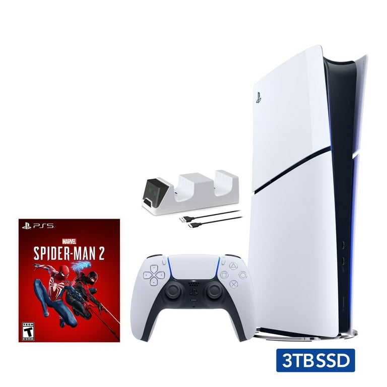 2023 New PlayStation 5 Slim Upgraded 3TB Digital Edition Spider-Man 2  Bundle and Mytrix Controller Charger - White, Slim PS5 3TB PCIe SSD Gaming  