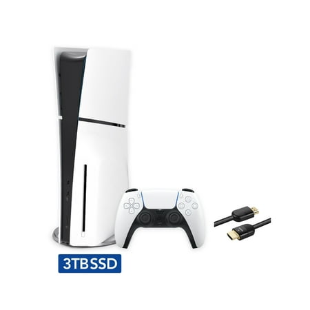 2023 New PlayStation 5 Slim Upgraded 3TB Disc Edition Console, Controller and Mytrix 8K HDMI Ultra High Speed Cable - White, Slim PS5 3TB PCIe SSD Gaming Console