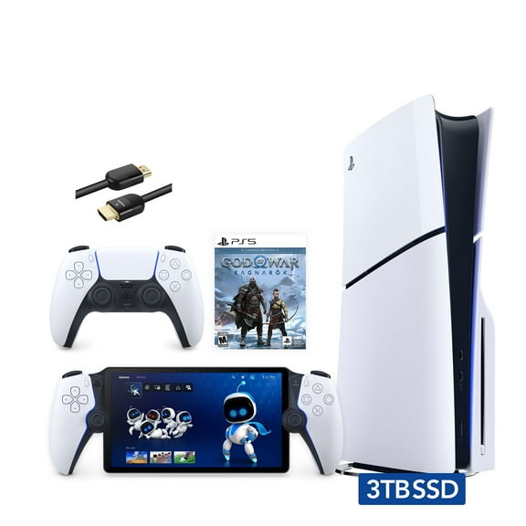 2023 New PlayStation 5 Slim Upgraded 3TB Disc Edition God of War Ragnarok Bundle with Portal Remote Player and Mytrix 8K HDMI Ultra High Speed Cable - White, Slim PS5 3TB PCIe SSD Gaming Console