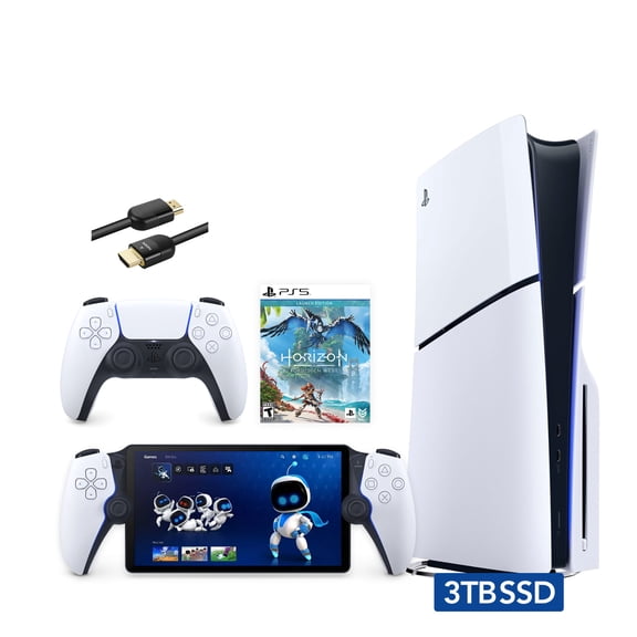 2023 New PlayStation 5 Slim Upgraded 3TB Disc Edition Horizon Forbidden West Bundle with Portal Remote Player and Mytrix 8K HDMI Ultra High Speed Cable - White, Slim PS5 3TB PCIe SSD Gaming Console
